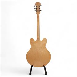 Epiphone DOT by Gibson semi-hollow electric guitar, serial no. S020510207 made in Korea circa 2002, laminated maple body in blonde finish, in Warwick Rockbag soft case, guitar L107cm