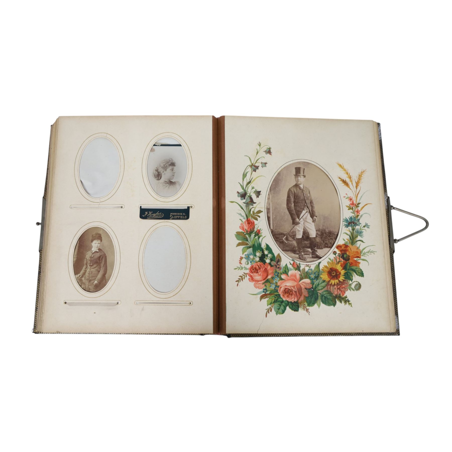 Two Victorian photograph albums, containing a collection of full and portrait Cartes de Visite, photographs and other ephemera