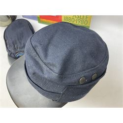 Black painted three colour railway lamp with revolving filters, H29cm; BR Acme Thunderer whistle; three railway peaked caps, two with BR Intercity 125 badge; small album of photographs of railway interest etc