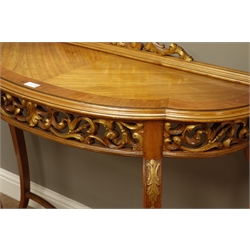  Rococo style scrolled acanthus leaf carved walnut console table and matching shaped mirror, table - W104cm, H93cm, D40cm, mirror - 75cm x 105cm  