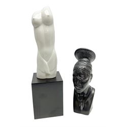 Lladro bust, Head of Congolese Woman no 12148 and Lladro sculpture Revelation, modelled as a torso upon a plinth no 5997, both with original boxes, largest example H20cm