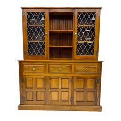 CryerCraft - elm dresser, fitted with three drawers and cupboard, upper lead display doors