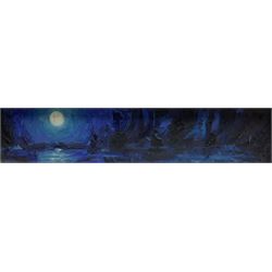 Albin Trowski (Polish 1919-2012): 'Moonlight', oil on board signed, labelled verso 19cm x 90cm