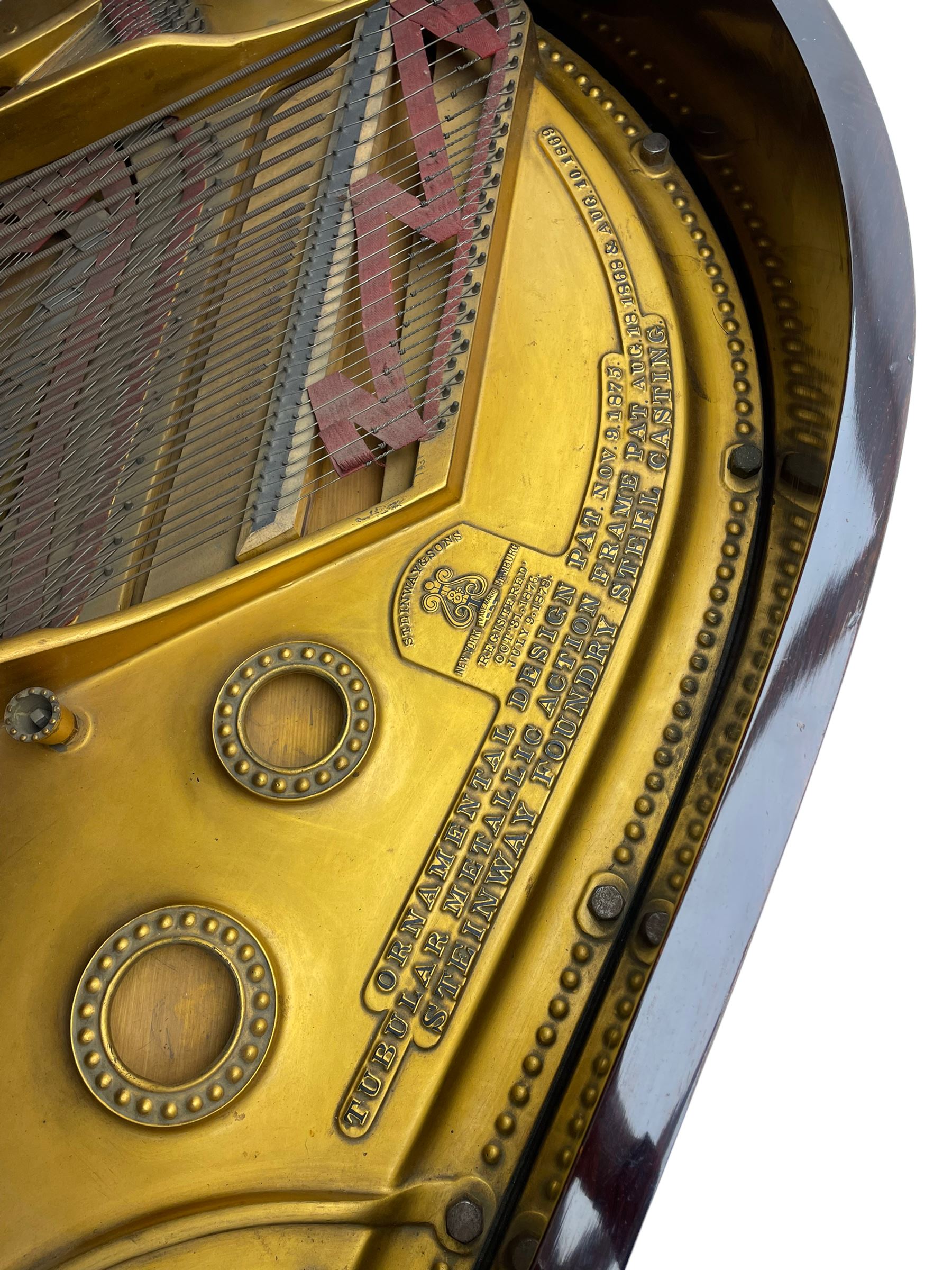 Steinway & Sons, Model A 188  grand piano - introduced in 1896, serial number 101814 (1901-1902) manufactured in Hamburg, with 20 overstrung bass notes, 85 ivory and ebony keys, in a  rosewood case with square tapered legs, roller repetition action with original stringing, felt, dampers and hammers, cast frame detailing numerous patents and awards 1859, 1872 and 1875, conforming lyre with sustaining and una corda pedals.

This item has been registered for sale under Section 10 of the APHA Ivory Act