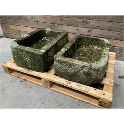 Two 19th century rectangular stone troughs (W72cm, D46cm, H25cm & W70cm, D44cm, H23cm)