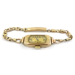  Three Victorian belcher chains, silver and coral bracelets and an oblong cased gold-plated wristwatch  