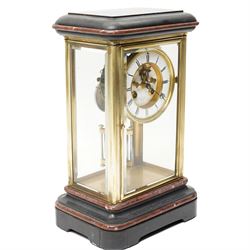 19th century four glass mantel clock with white enamel dial inscribed J W Benson, Old Bond Street, London with bell strike and mercury pendulum in brass and marble case H40cm