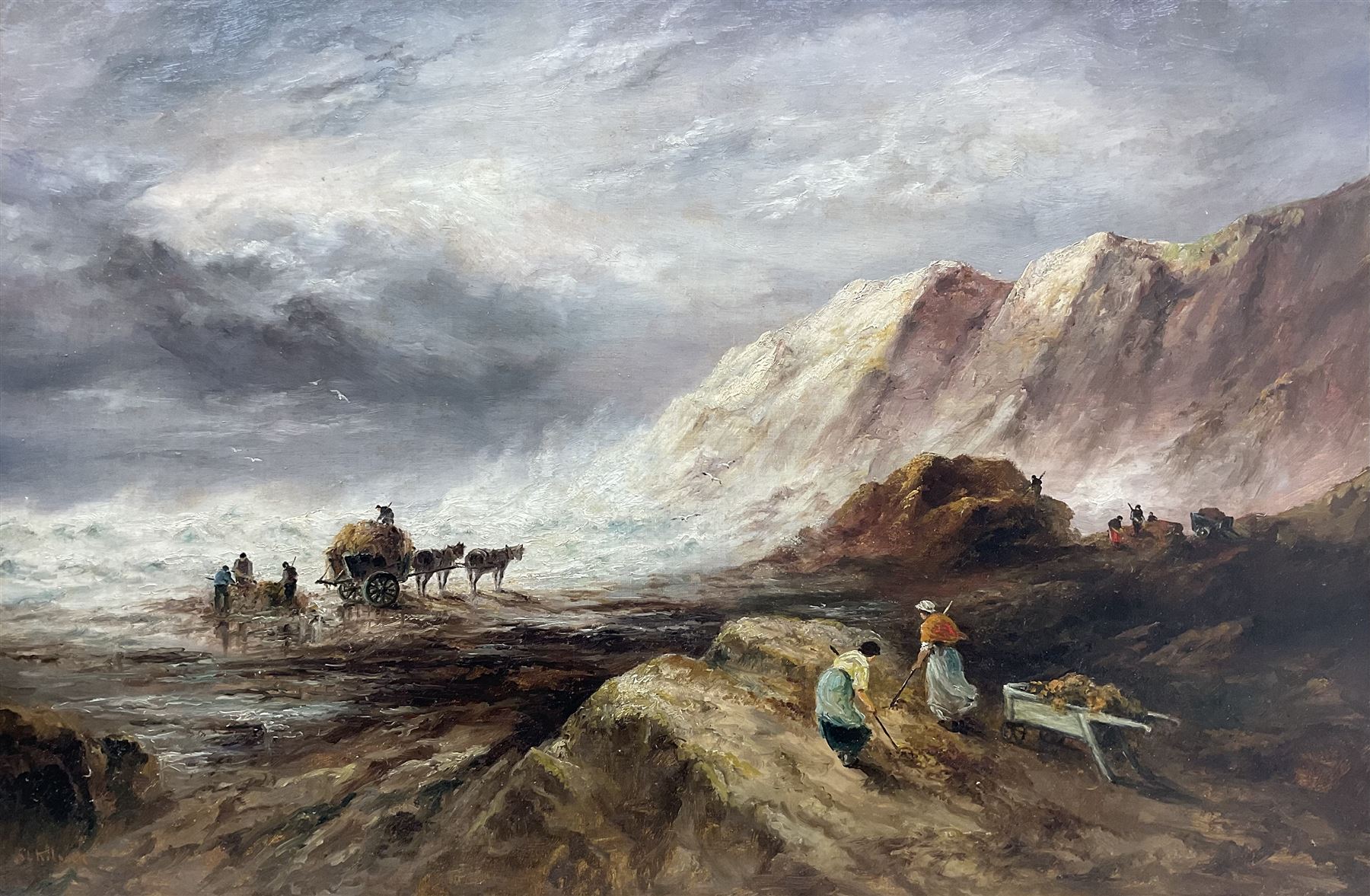 Sarah Louisa Kilpack (British 1839-1909): Collecting Seaweed on the 'Guernsey' Coast, oil on canvas signed, titled verso 50cm x 75cm