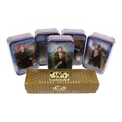 Set of five Topps Star Wars Attack of the Clones sealed tins, each containing seven card p...