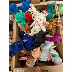 Large collection of TY Beanie Babies, including Princess the Bear, set of thirty two 2002 Fifa World cup bears, etc, mostly with tags in tag protectors, in seven boxes
