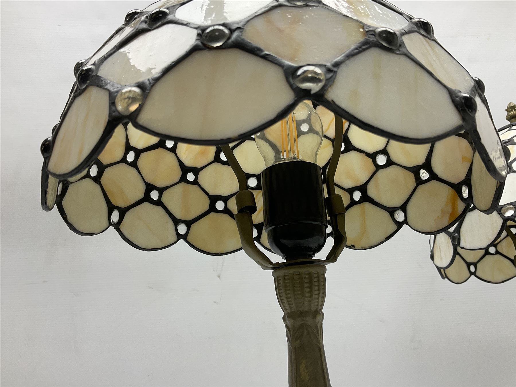 Pair of Tiffany style table lamps with leaded shades, H38cm