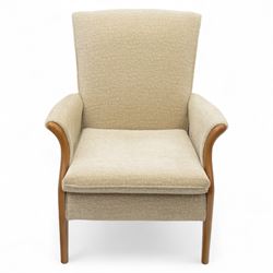 Parker Knoll - ‘Froxfield’ armchair, with upholstered back and seat in textured cream fabric, on beech bentwood arms and front supports