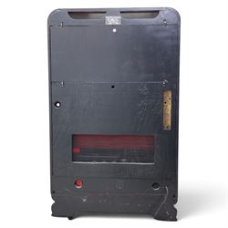 Rudolf Wurlitzer Company - Model 616 'Simplex' 1937 jukebox, figured walnut veneered cabinet with illuminated red and amber side panels enclosed by chromed uprights, glazed upper record compartment, cast Art Deco speaker grille, coin-operated push-button selection panel with circular title index, raised on a moulded base