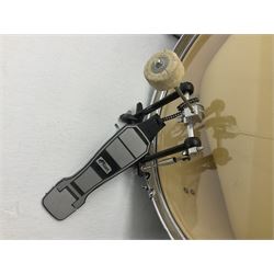 Rockburn eight-piece black drum kit with bass drum, floor tom and five other toms and snare drum; together with two other snare drums; Haosen bass drum; four cymbals; various stands, foot pedals, stool, tri-angle, drum sticks etc