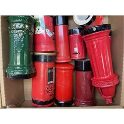 Collection of Post Box money boxes comprising ceramic, tin plate and plastic models, to include Crested Ware money boxes bearing motto ‘I Can’t Get a Letter From You So Send You The Box’ etc in three boxes