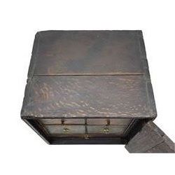 18th century oak spice cupboard, single panelled door enclosing eight drawers of various sizes, reed moulded front edges