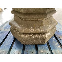 Large gothic design octagonal cast stone centre-piece urn olanter, quatrefoil decoration 