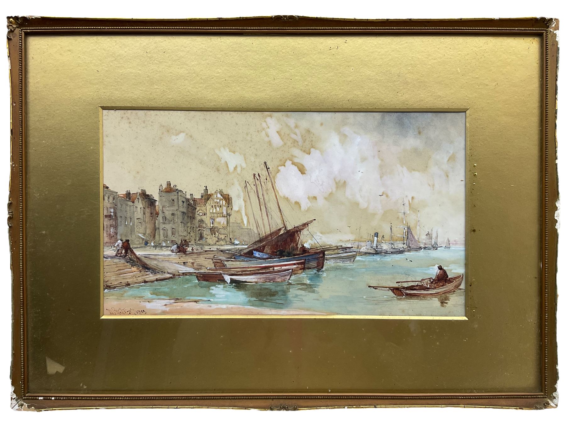 W Phillips (British 19th/20th century): Scarborough Harbour, watercolour signed and dated 1903, 20cm x 36cm
