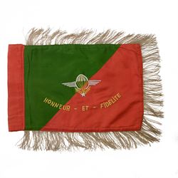 French Foreign Legion Pennant of 3rd Comp. Parachutiste Regiment, rectangular pennant with bullion embroidered Compagnie - Parachutiste and insignia to the centre of the green over red front, the reverse embroidered Honneur Et Fidelite, H28cm, L44cm
