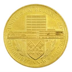 German 1967 commemorative gold medallion ,for the commencement of studies in the winter semester 1967/68 'Universitat Regensburg', approximately 3.4 grams