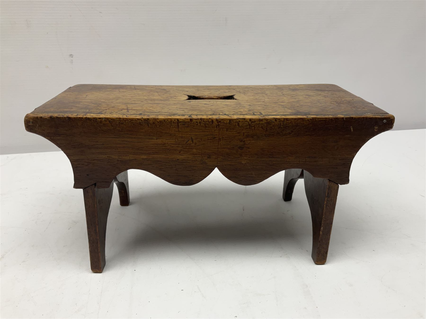 19th century oak miniature apprentice vernacular stool, H13.5cm