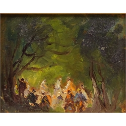  Ritual Dance in the Wood, 20th century oil on canvas board unsigned 14.5cm x 18cm  