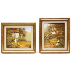 Les Parson (British 1945-): Children Playing in a Flourishing Garden, pair of oils on canvas signed 24.5cm x 29.5cm and 29.5cm x 24.5cm (2)