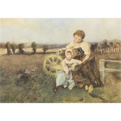 William Lee Hankey (British 1869-1952): Mother and Child Seated in Field, watercolour sign...