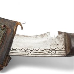 Gurkha Kukri with horn handle and jewelled scabbard, two other Kukris, Arab jambiya Finnish sporting knife with birch handle by Martiini Rovaniemi and German made WWI sword probably for the Turkish market