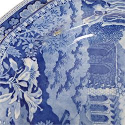 Early 19th century John Rogers & Son blue and white transfer printed pottery meat plate, decorated with the Monopteros or Remains of an Ancient Building near Firoz Shah's Cotilla, Delhi pattern, circa 1820-1830, with impressed marks beneath, L47.5cm