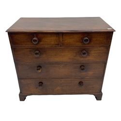 Georgian mahogany chest, fitted with two short and three long mahogany lined drawers, bracket feet