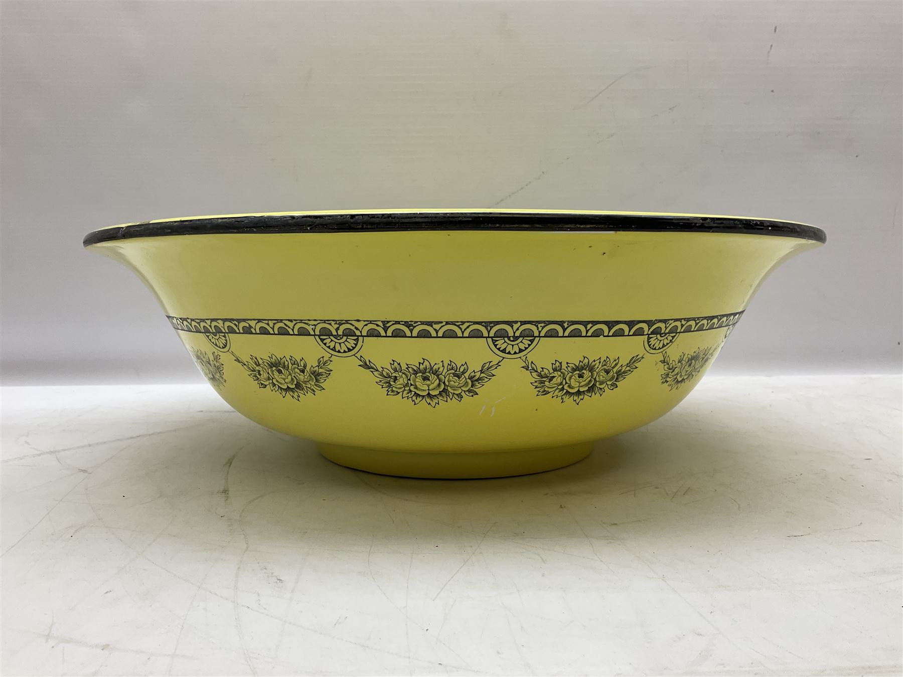 Grimwades Byzanta ware bowl in the Watteau pattern, D41.5cm, together with Sylvac vase, Bell's Whisky decanter, Denby stoneware teapot etc