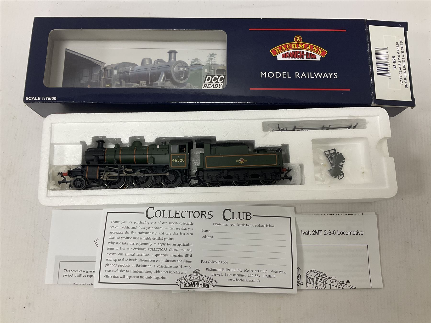 Bachmann ‘00’ gauge - three DCC ready locomotives comprising 32577 Ivatt Class 4 Mogul 2-6-0 locomotive no.43160 in BR black; 32828 Ivatt Class 2 2-6-0 locomotive no.46520 in BR green; 32951 Standard Class 4MT 2-6-0 locomotive no.76066 in BR black; in original boxes (3) 