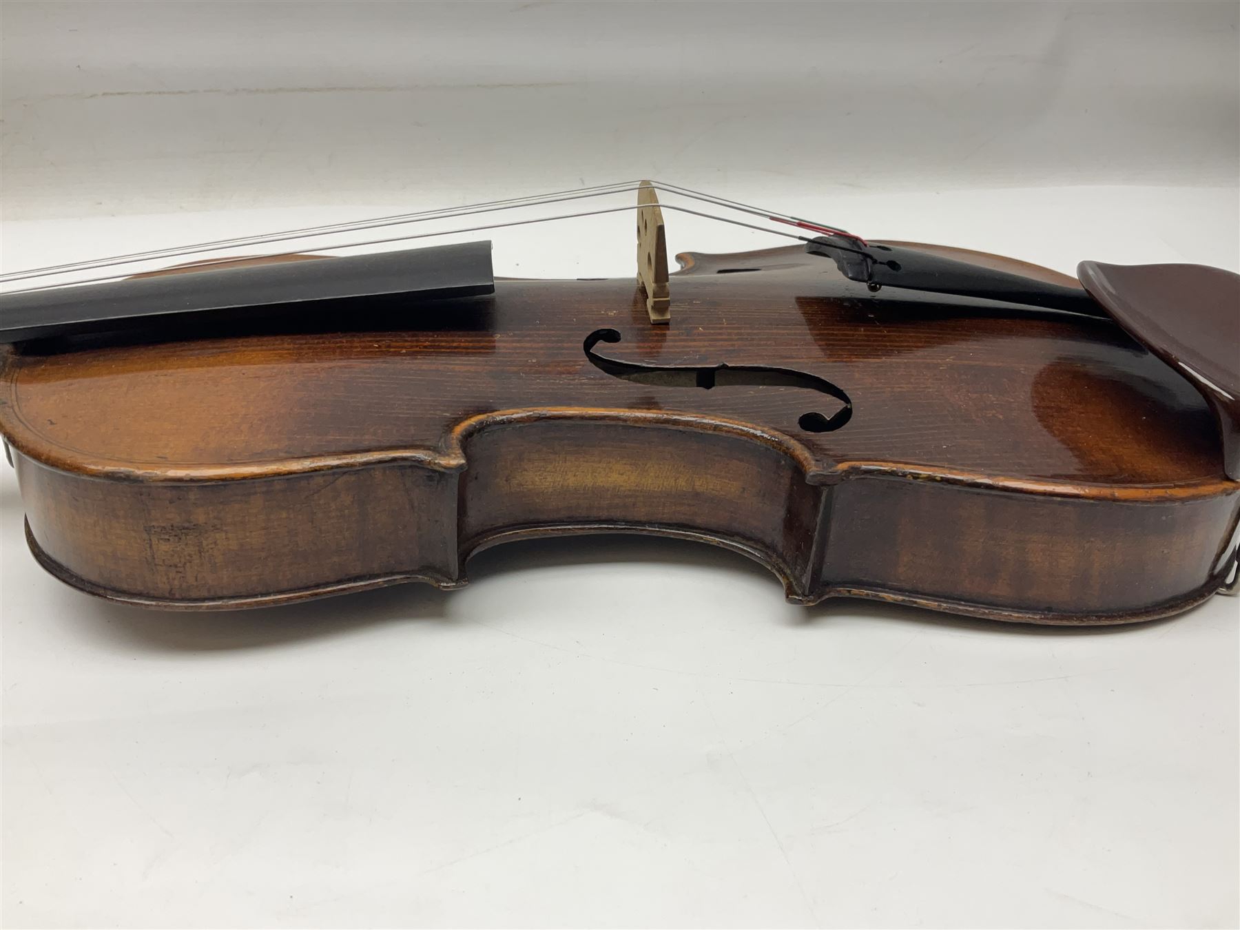 German trade violin c1900 stamped PAGANINI with 35.5cm two-piece maple back and ribs and spruce top L58.5cm overall; in carrying case; and another German trade violin for spares or repair; in carrying case (2)