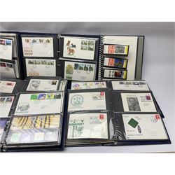 Mostly Great British first day covers, some with special postmarks, from the 1960s to the early 2000s and a small number of Queen Elizabeth II usable postage stamps, housed in eleven ring binder folders