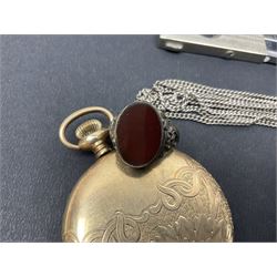 Gold plated Admiral full hunter pocket watch, together with a silver open face pocket watch, carnelian signet ring, Timex wristwatch, rolled gold Parker propelling pencil, Ronson Varaflame lighter and a plated cigar cutter