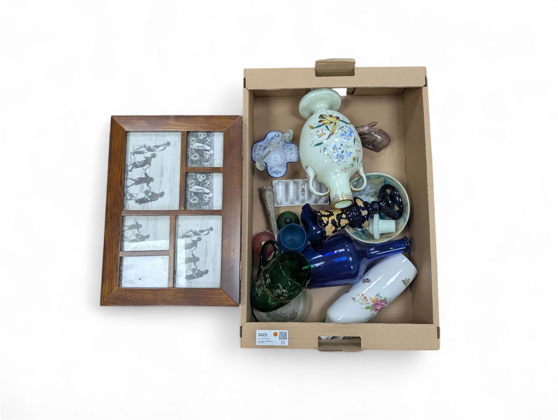 Continental silver vase and a collection of ceramics and glassware, including enamelled urn, Goldscheider deer figure, etc