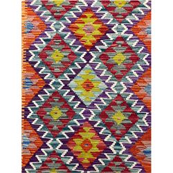 Chobi kilm runner, multi-colour ground, repeating stepped lozenge design