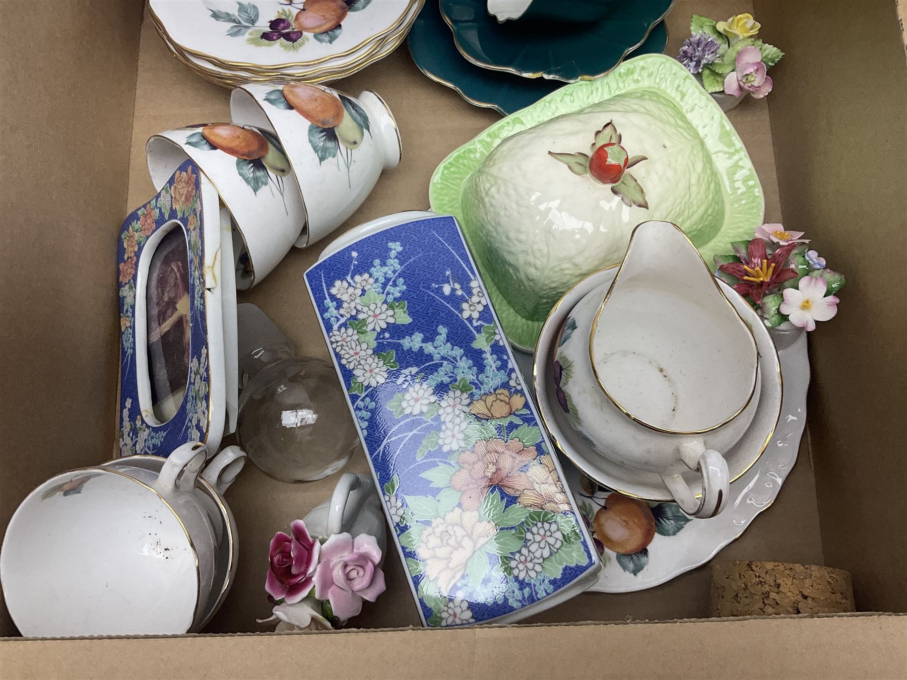 Aynsley Cottage Garden pattern ceramics, including vases and jars, together with a collection of flower baskets and similar, together with a collection of other ceramics and collectables, in three boxes 