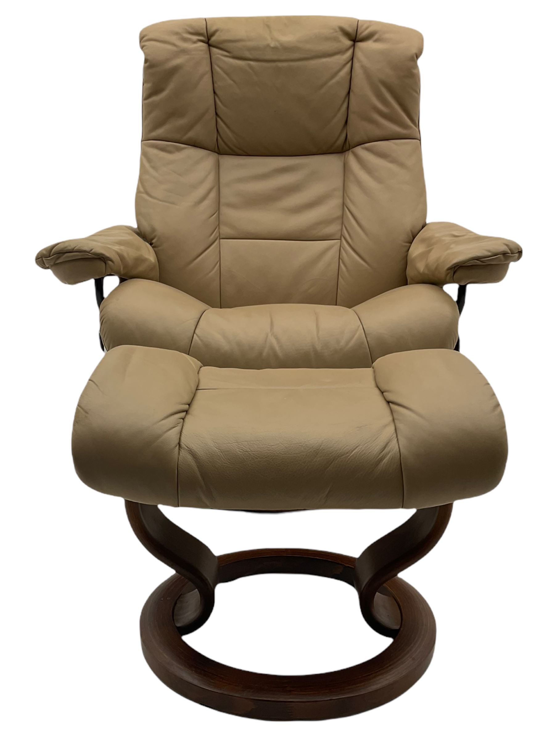 Ekornes Stressless Cream Leather Reclining Chair with Matching Footstool