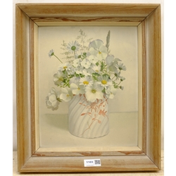  English School (20th century): Still Life of White Flowers, oil on board unsigned 29cm x 24cm  