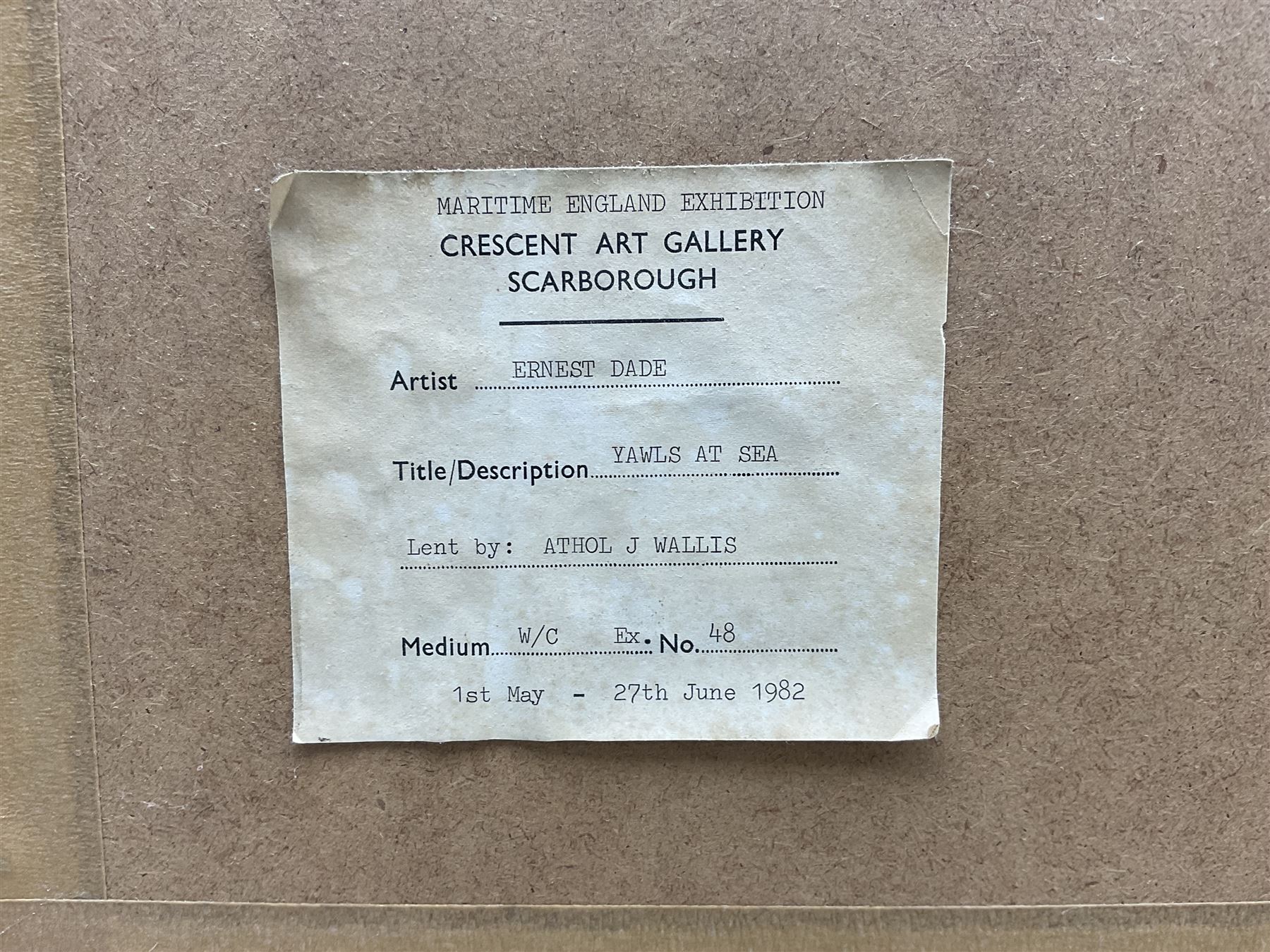 Ernest Dade (Staithes Group 1868-1935): 'Yawls at Sea', watercolour signed, titled on exhibition label verso 38cm x 54cm 
Provenance: exh. 'Maritime England Exhibition', Crescent Art Gallery, Scarborough, June 1982, no. 48, label verso