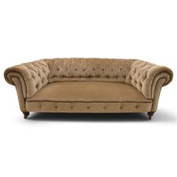 Victorian mahogany framed two seater Chesterfield settee, traditional shape with rolled ba...