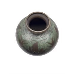 Paul Haustein (German 1880-1944) for WMF: Patinated copper vase circa 1927, of inverted baluster form with stylized floral decoration, H31cm