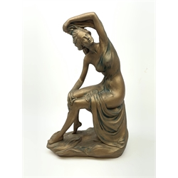 Large classical bronze finish pottery figure of a seated lady, H65cm 