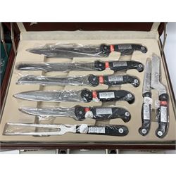 Bachmayr Soligen boxed set of six steak knives and fork, together with Offenbach chef quality knives, chopper, forks, scissors and knives sharpeners, in fitted cases