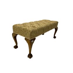 20th century Cabriole leg stool, buttoned upholstered top, ball and claw feet