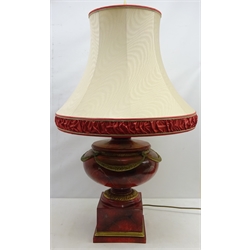  French style simulated marble table lamp with gilt swags & foliate borders on square base, H  