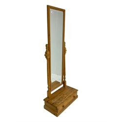 Solid pine cheval dressing mirror with drawer