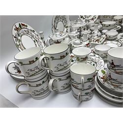 Wedgwood Hunting Scenes dinner and tea service for ten, to include dinner plates, side plates, dessert plates, cups and saucers, mugs, two large teapots, two milk jugs, etc, together with matching items by coalport and Staffordshire (94)